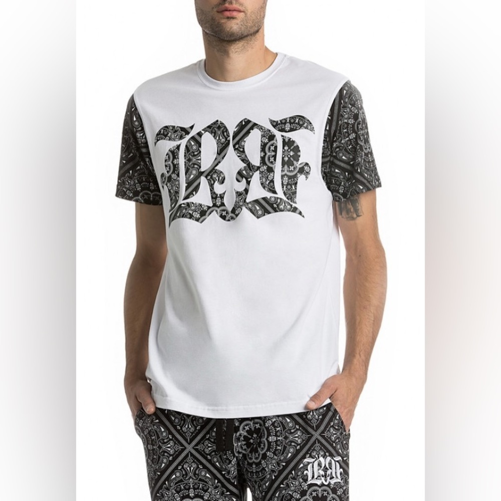 Rock Revival Bandana Print Short Sleeve Crewneck Cotton Tee White and Black XXL